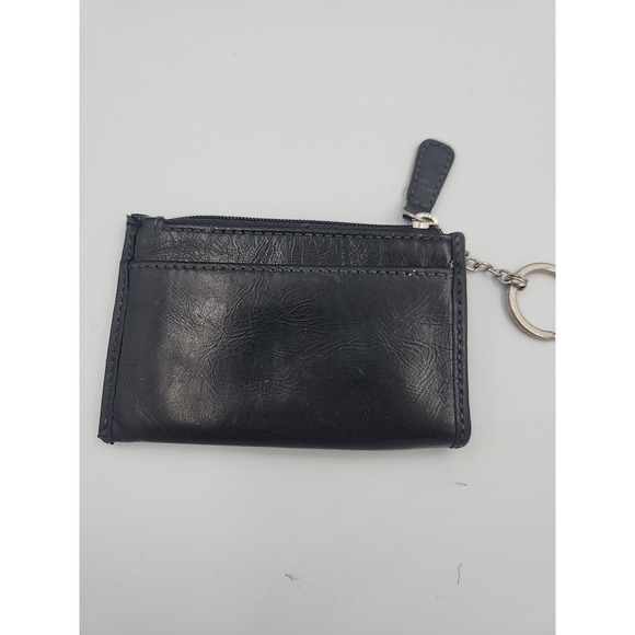 COACH Black Genuine Leather Coin Purse Wristlet Key Ring - Picture 4 of 7